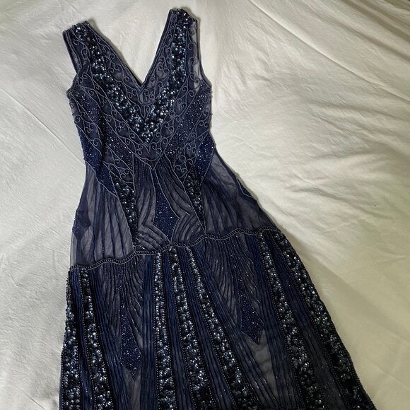 Chic Midnight Blue Embellished Midi Dress - Picture 12 of 15